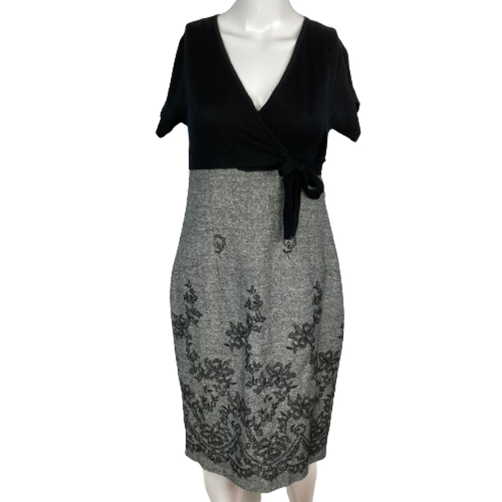 Ellen Tracy Dress Womens Sz 4 Black Gray Cashmere Wool Sheath Knit Tweed